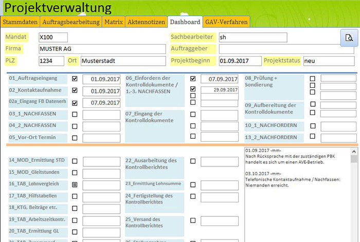 UBP GmbH, Projektverwaltung Dashboard